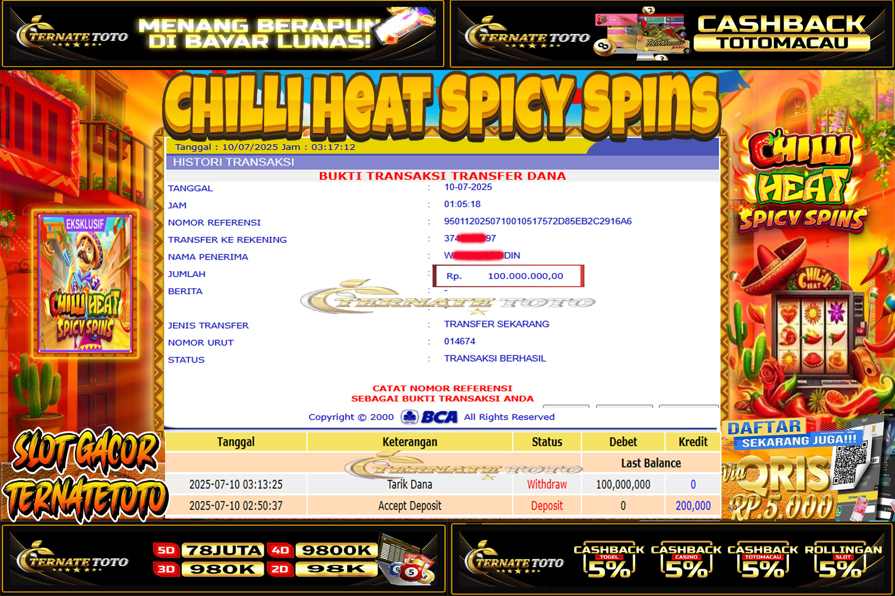 TERNATETOTO - Chilli Heat Spicy Spins Rp.100,000,000,-